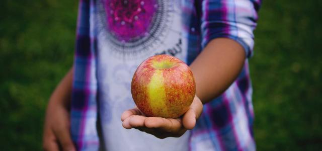 Giving an apple.